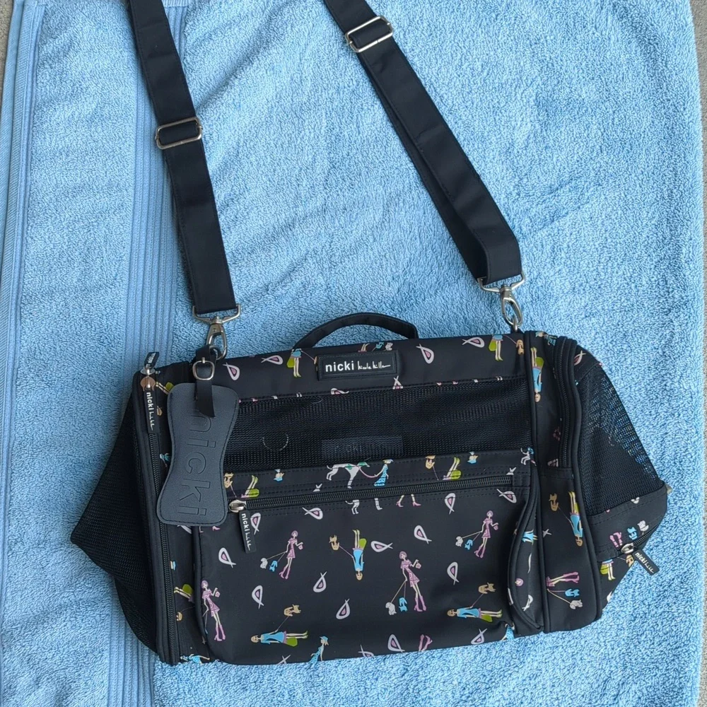 Nicole Miller Pet Carrier Convertible Shoulder Backpack Black Small Dog Cat